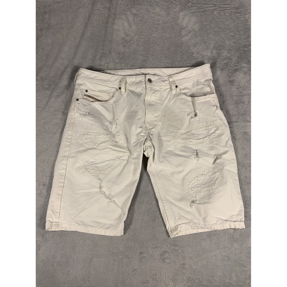 Diesel Industry Distressed Shorts Mens 38 White Ripped Jean